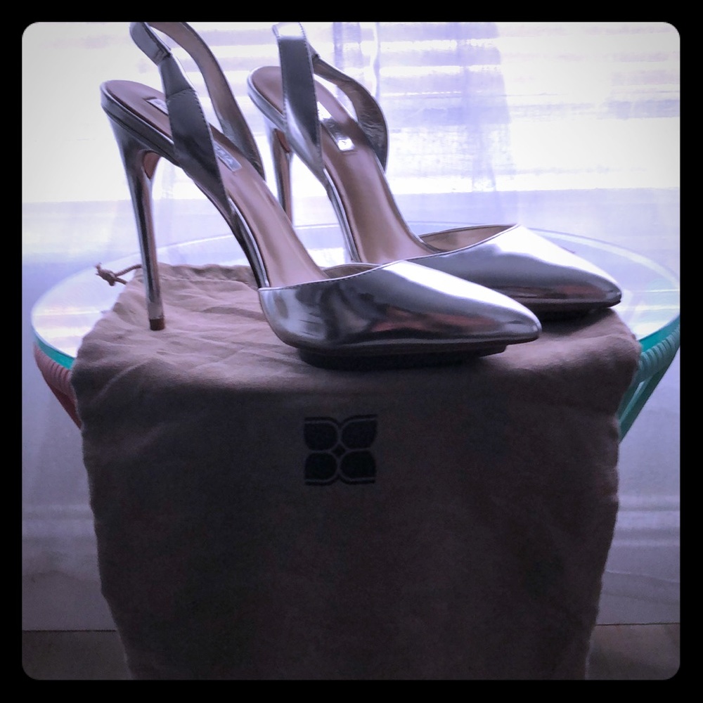 Silver sling heel